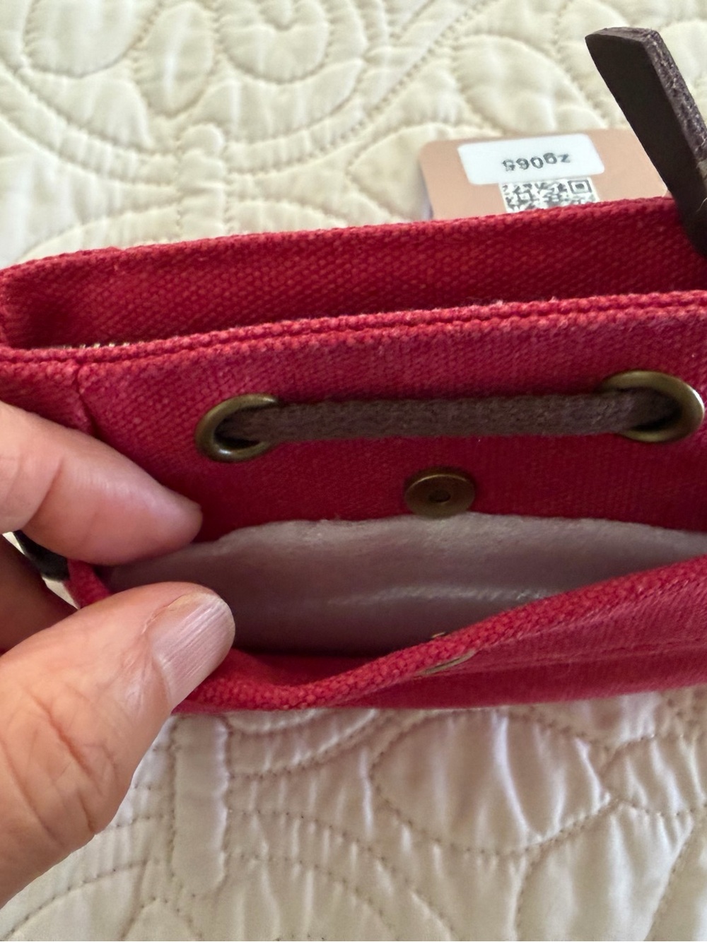 Compact Women's Canvas Crossbody Wallet in Deep Pink - Picture 3 of 3